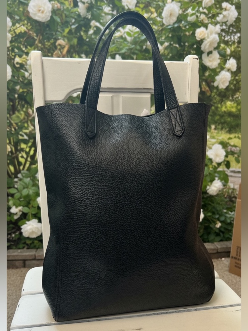 Cuyana Classic Black Soft Pebbled Slouchy Genuine Leather Tote Bag
